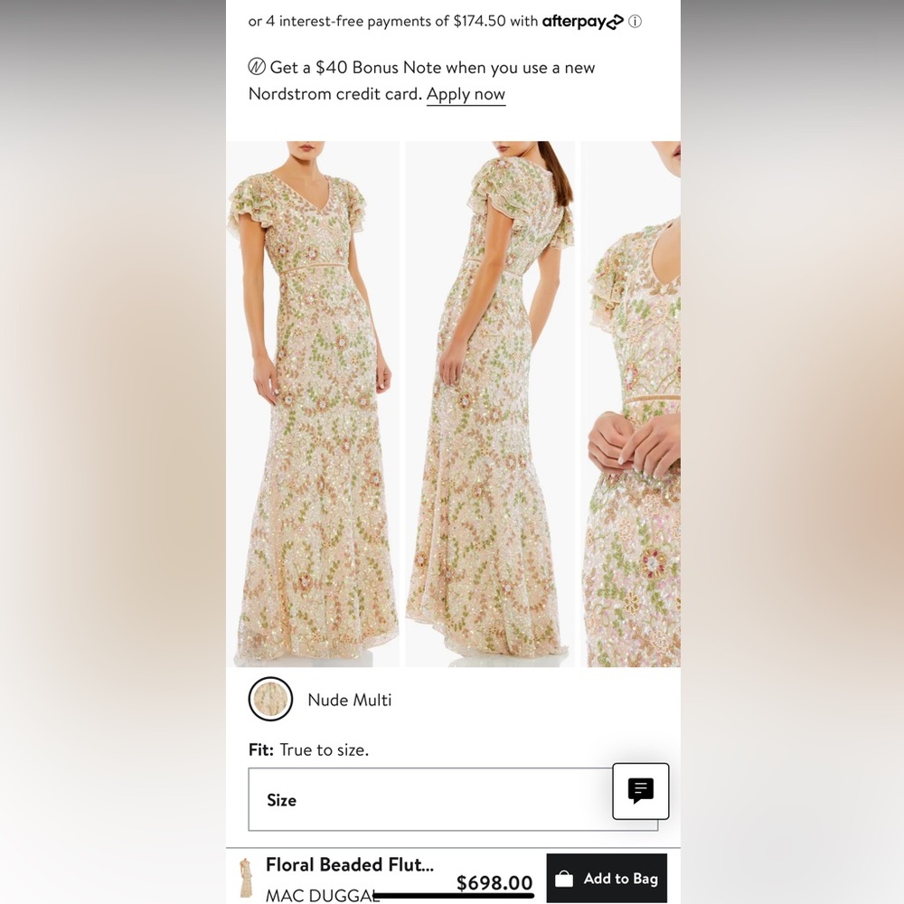 Mac Duggal Floral Beaded Maxi Dress in Nude and Pink